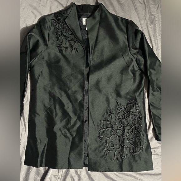 Victor Costa 100% Silk Beaded black open front blazer / jacket sz M oversized - Picture 4 of 16